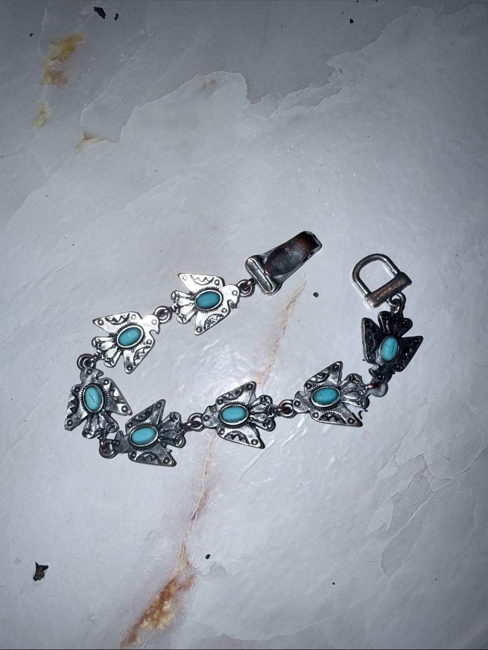 Turquoise Stone Silver-Tone Link Bracelet - Women’s Jewelry